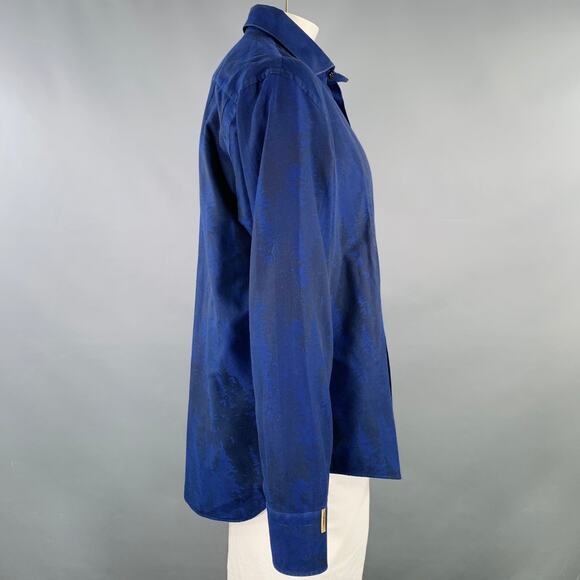 BILLIONAIRE COUTURE Size XL Blue Black Herringbone Long Sleeve Shirt - Picture 3 of 6